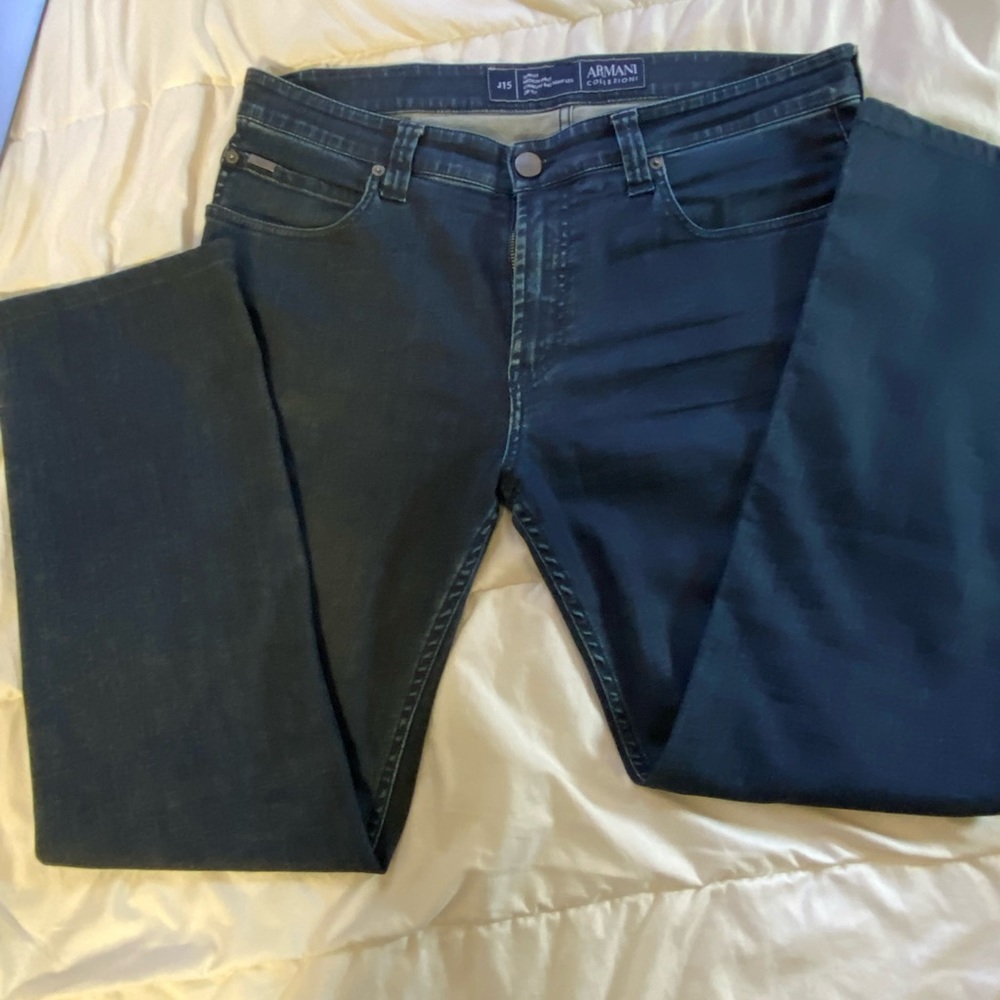 Armani Collezioni, Men's Dark Wash Blue Straight & Tight Leg Slim Fit Jean,36/30